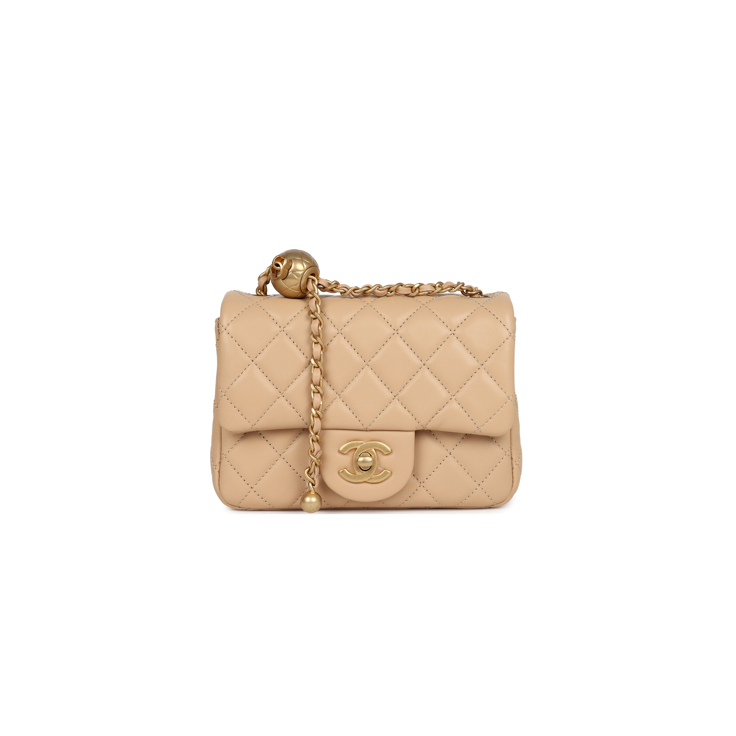 CHANEL BEIGE LEATHER MINI SQUARE FLAP BAG AS1786 (17*13*8cm)